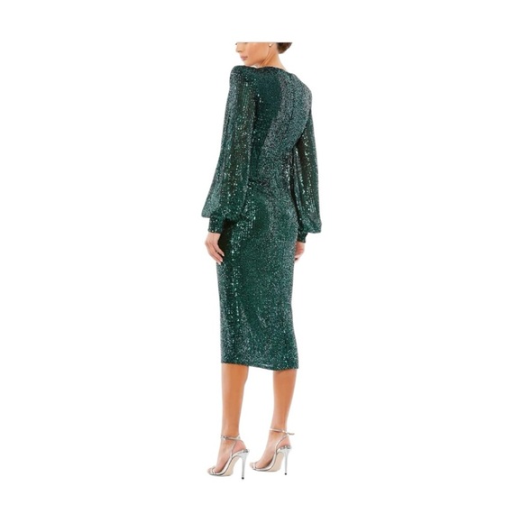 Mac Duggal 26866 Sequined Structured Bishop Sleeve Midi DressTeal Size 4 NWT - Picture 12 of 14